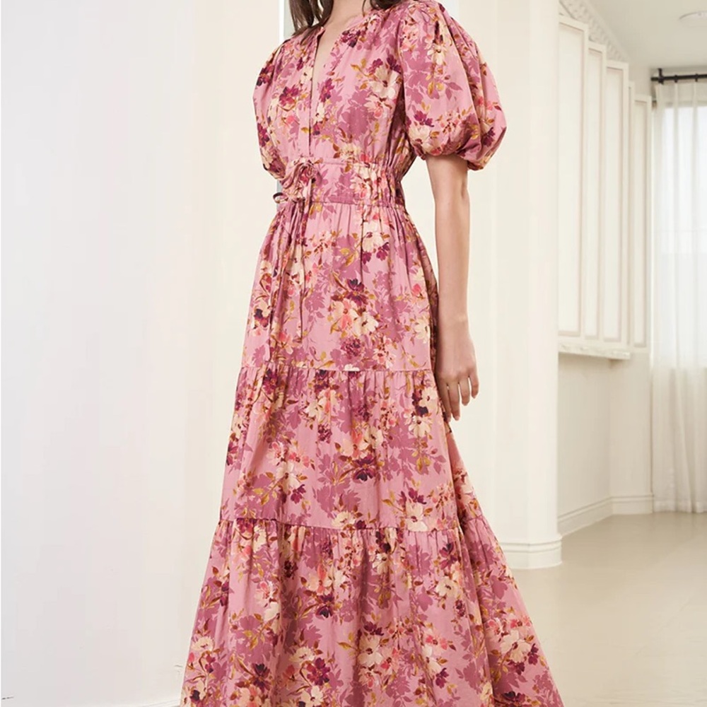 Yumi Kim NWT Kasey Maxi Pink Floral Puff Sleeved Dress Size M